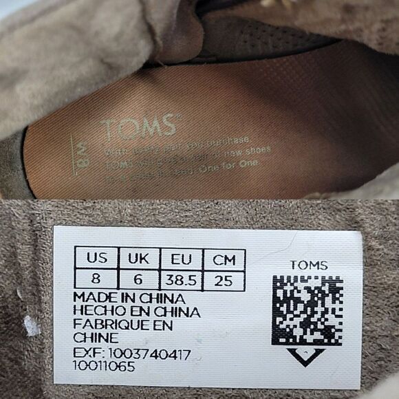 Toms Ankle Booties Deia Casual Boho Perforated Suede Canvas Block Heel Zip Tan 8 - Picture 3 of 12